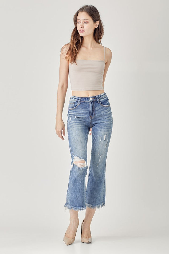 Stilla | Høj Talje Distressed Cropped Bootcut Jeans