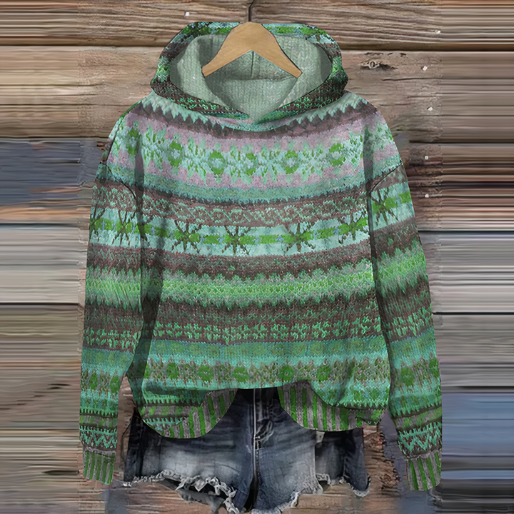 Stilla | 3D Fair Isle Print Hoodie Løs Fit Trøje Sweatshirt