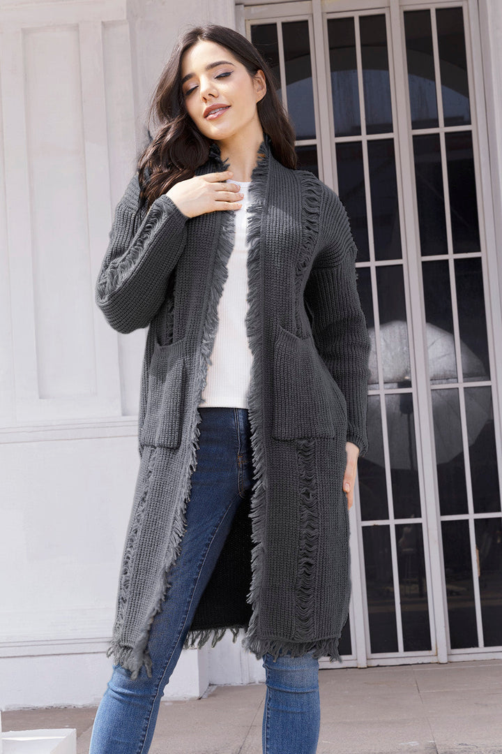 Stilla | Trim Åben Front Cardigan med Lommer