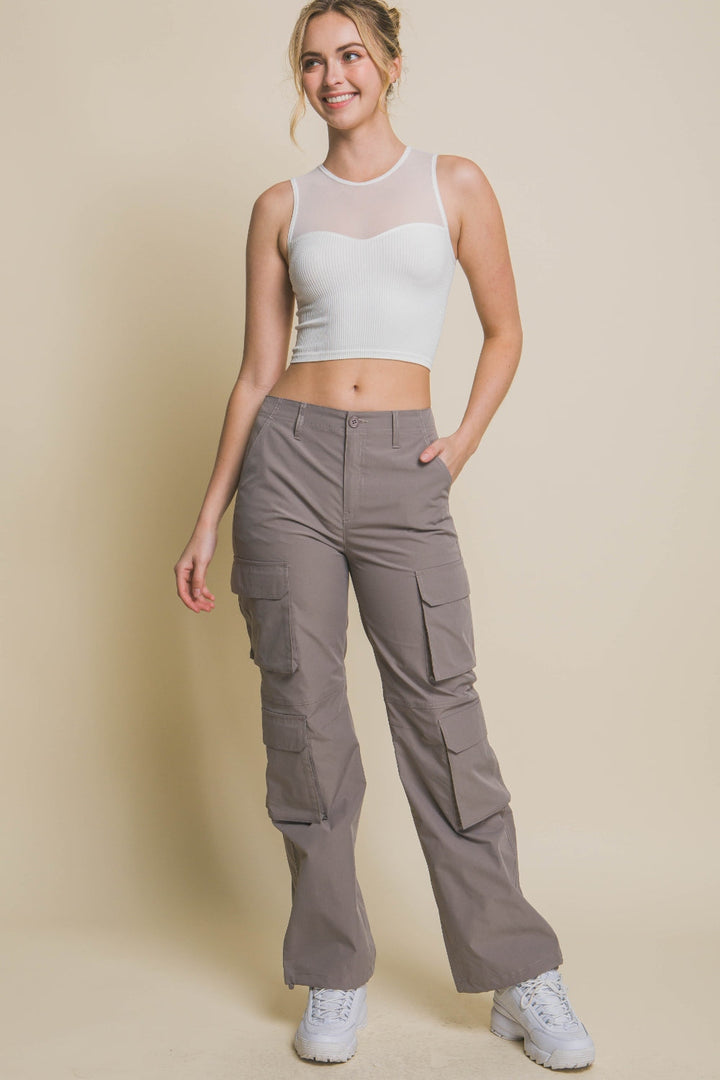 Stilla | Tree Rund Hals Ribbet Cropped Mesh Tank