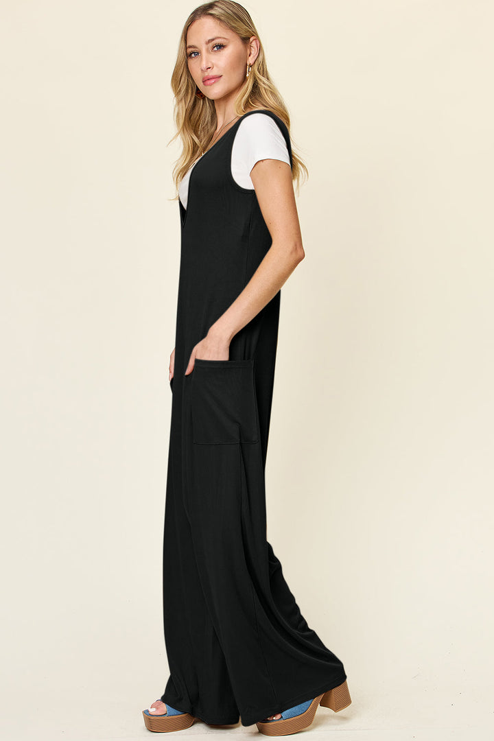 Stilla | Tag Full Size Ærmeløs Bred Ben Jumpsuit Med Lommer