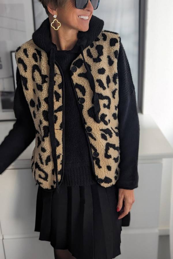 Stilla | Leopardmønster Frontåbning Casual Efterårs- og Vintervest Jakke