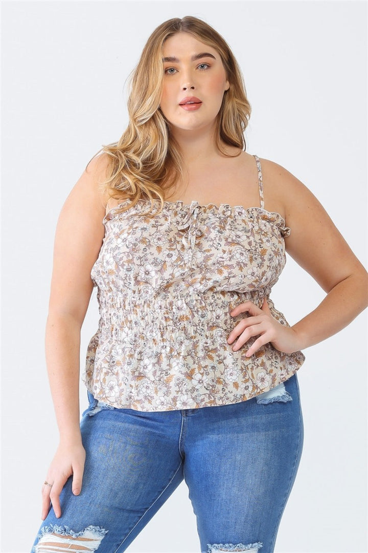 Stilla | Plus Size Flæse Blomster Fyrkantet Hals Cami