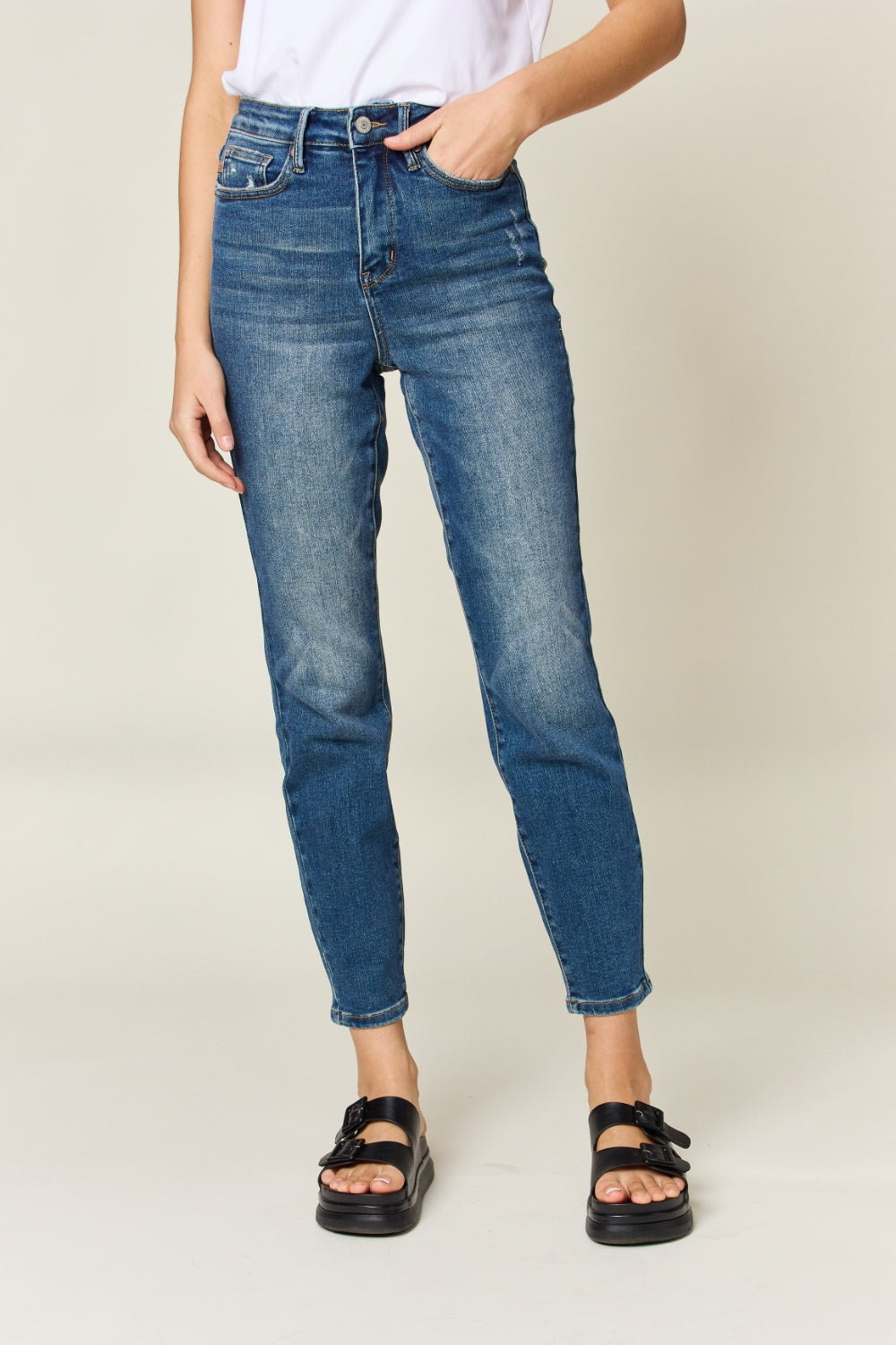 Stilla | Blå Full Size Mavekontrol Høj Talje Slank Jeans