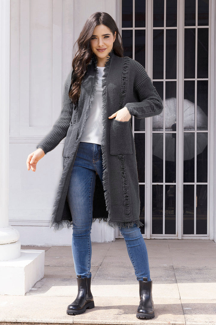 Stilla | Trim Åben Front Cardigan med Lommer