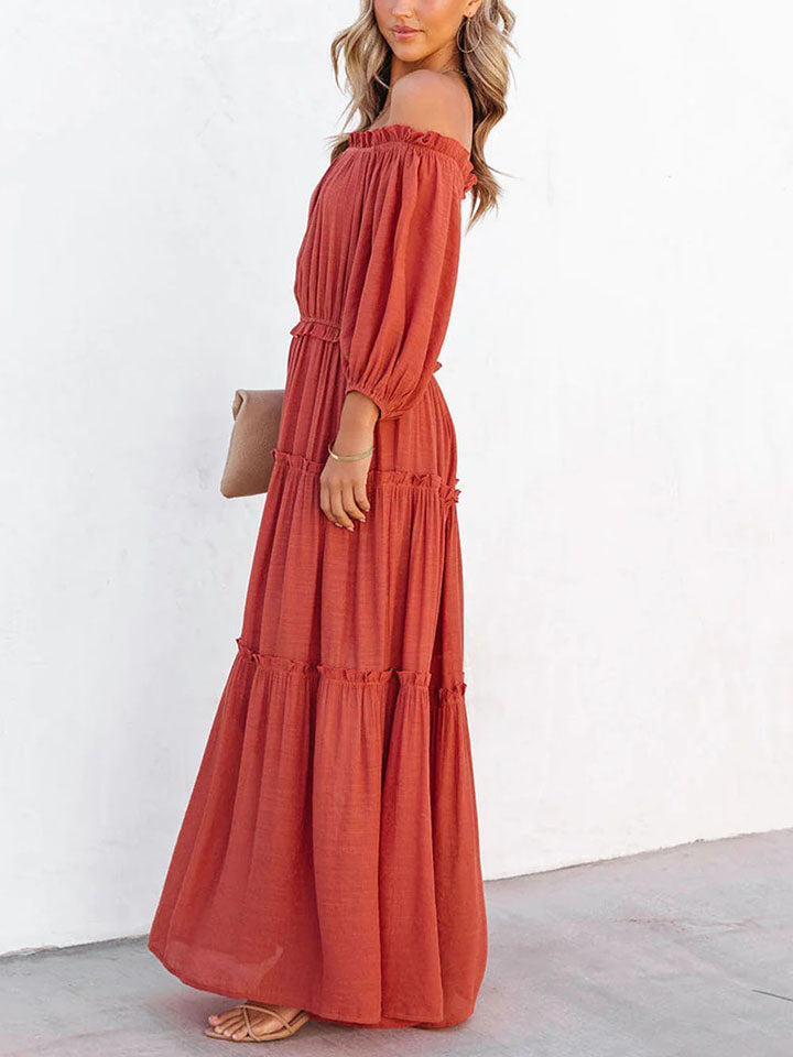 Stilla | Trim Off Shoulder Langærmet Maxi Kjole