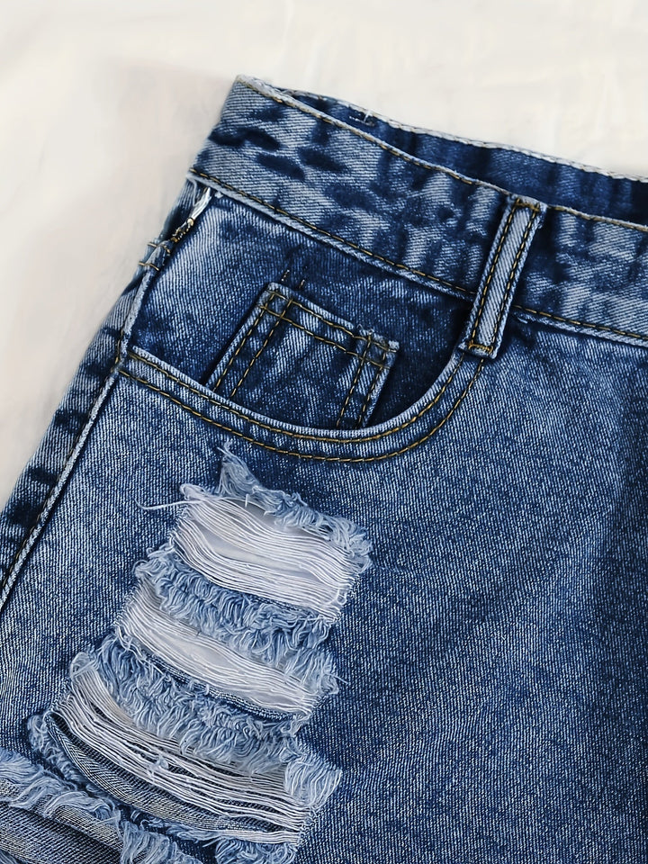 Stilla | Himmelblå Denimshorts Med Flosset Kant Og Rifter