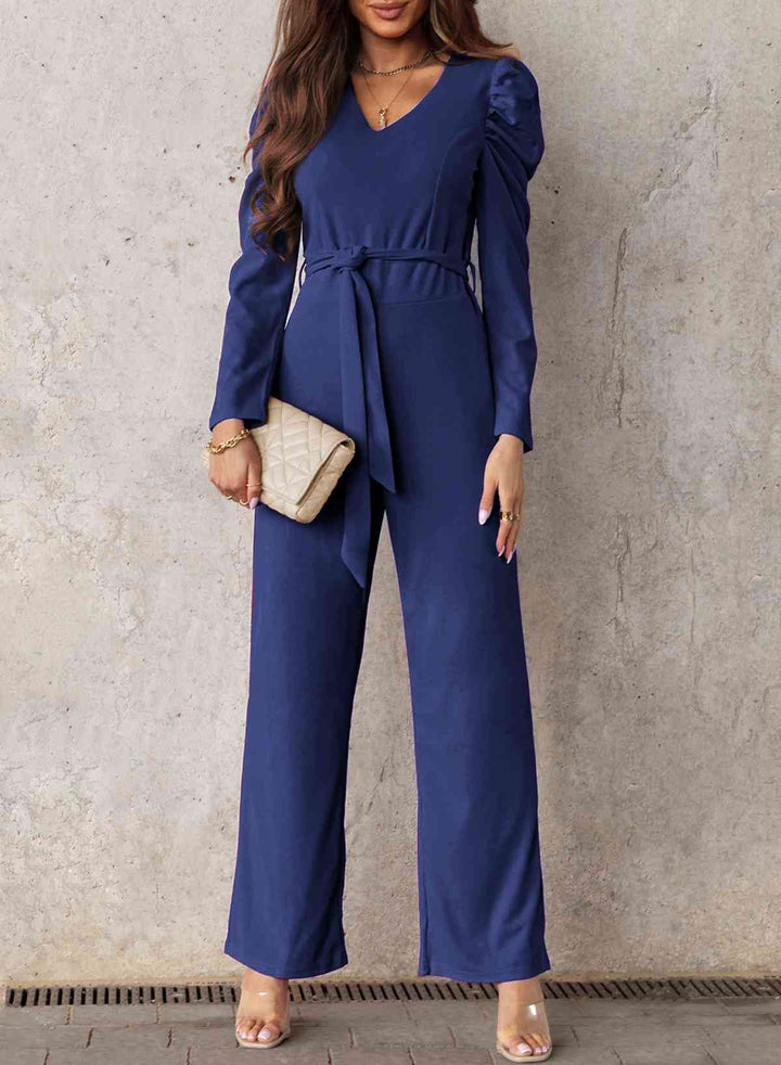 Stilla | Lang Puff Ærme V-hals Jumpsuit