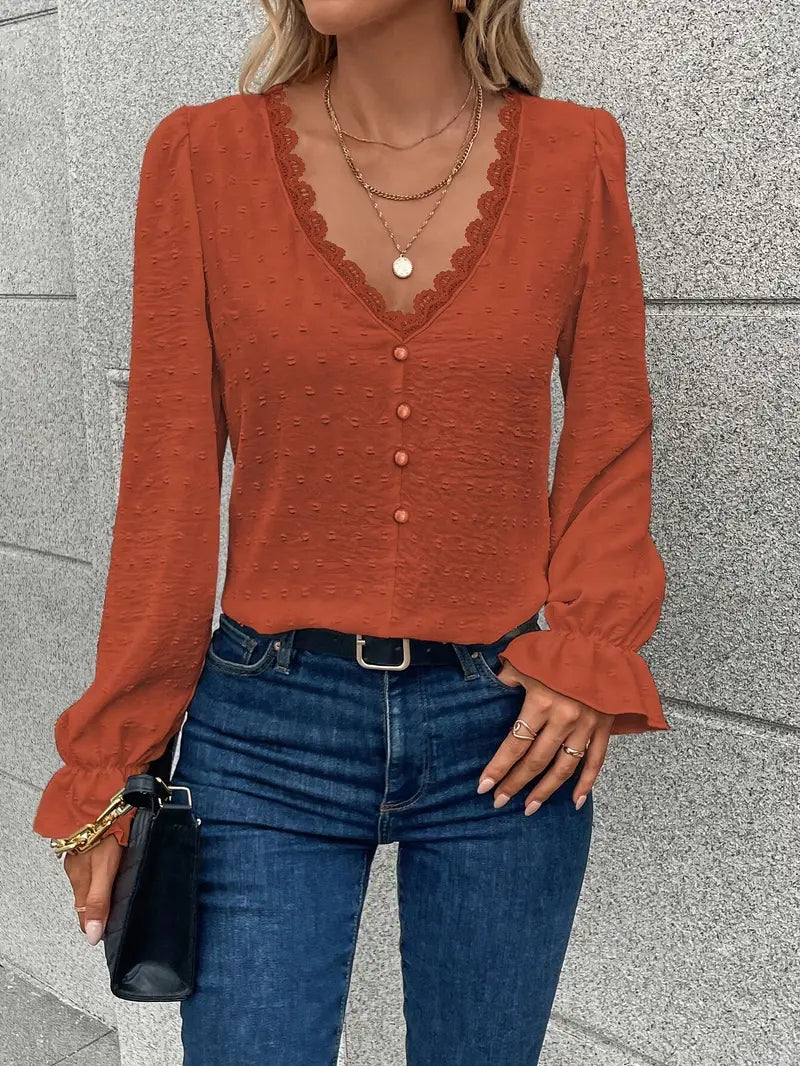Stilla | Elegant Bluse Med V-Hals Og Lange Ærmer Highest