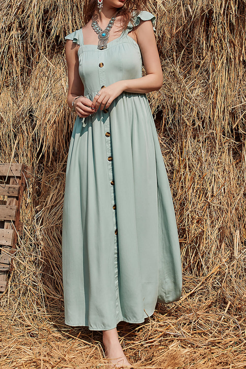 Stilla | Knap Rynket Trim Smocket Maxi Kjole