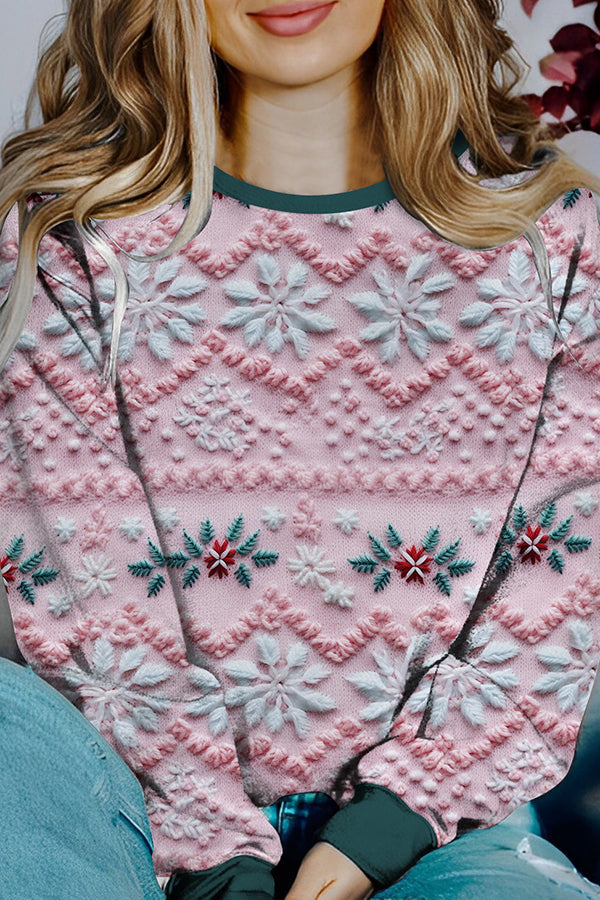 Stilla | Trykt julekontrastfarve langærmet pullover sweatshirt