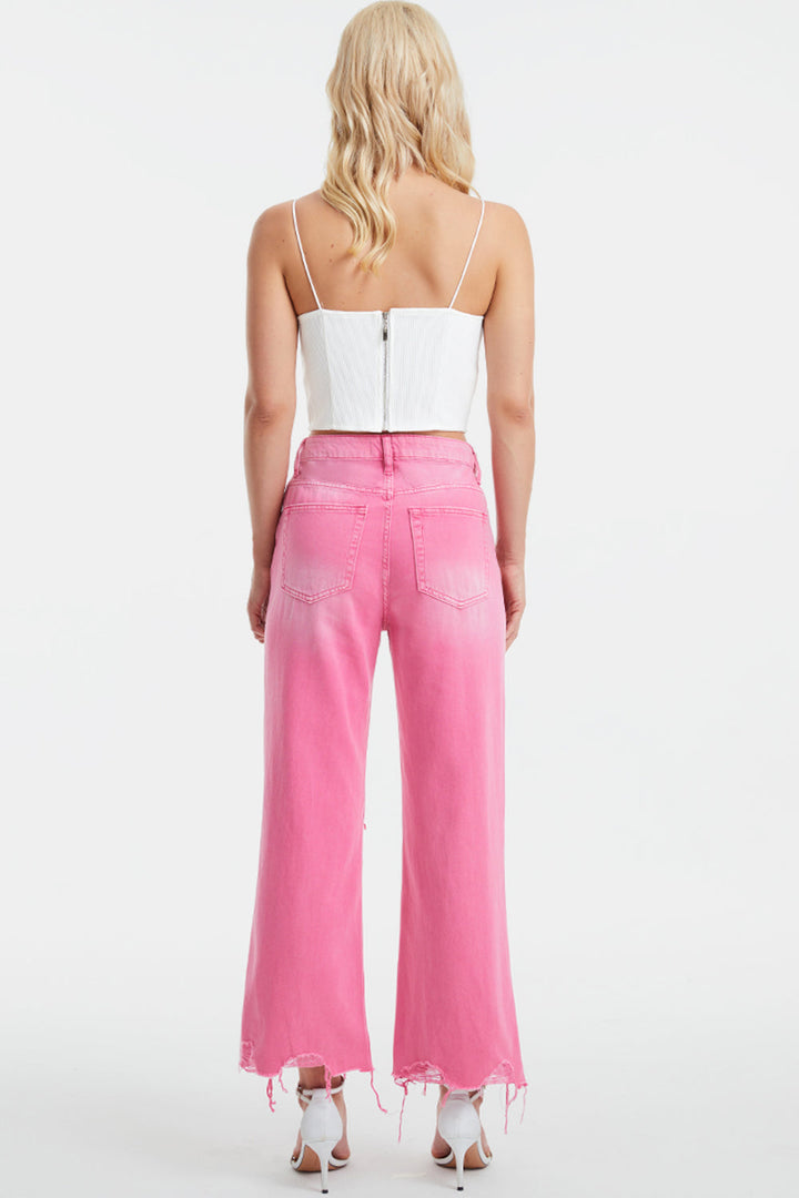Stilla | Full Size Høj Talje Distressed Raw Hem Jeans