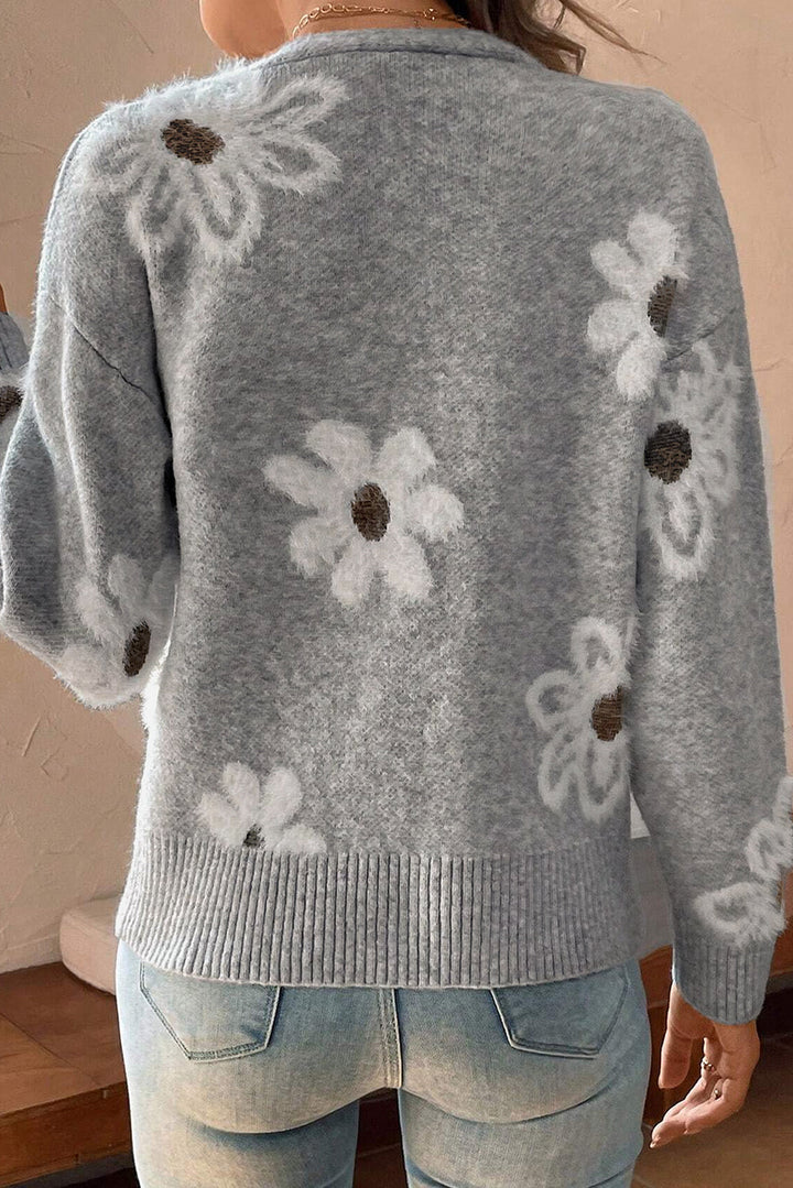 Stilla | Strikjakke med blomster mønster