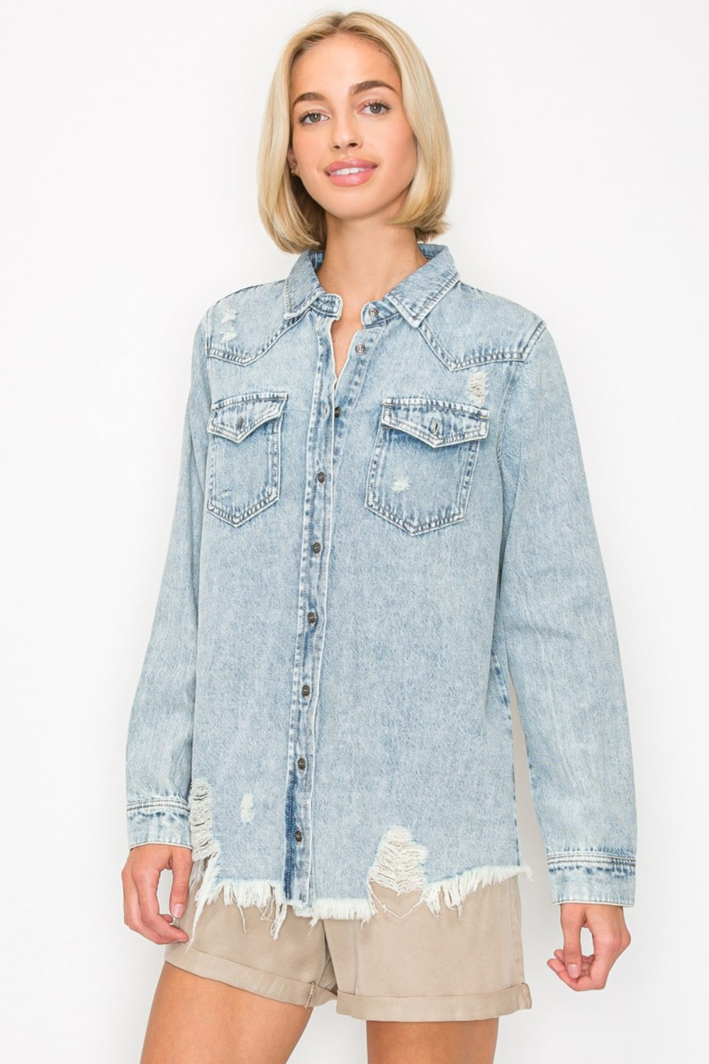 Stilla | Knap-op Slidt Denim Skjorte