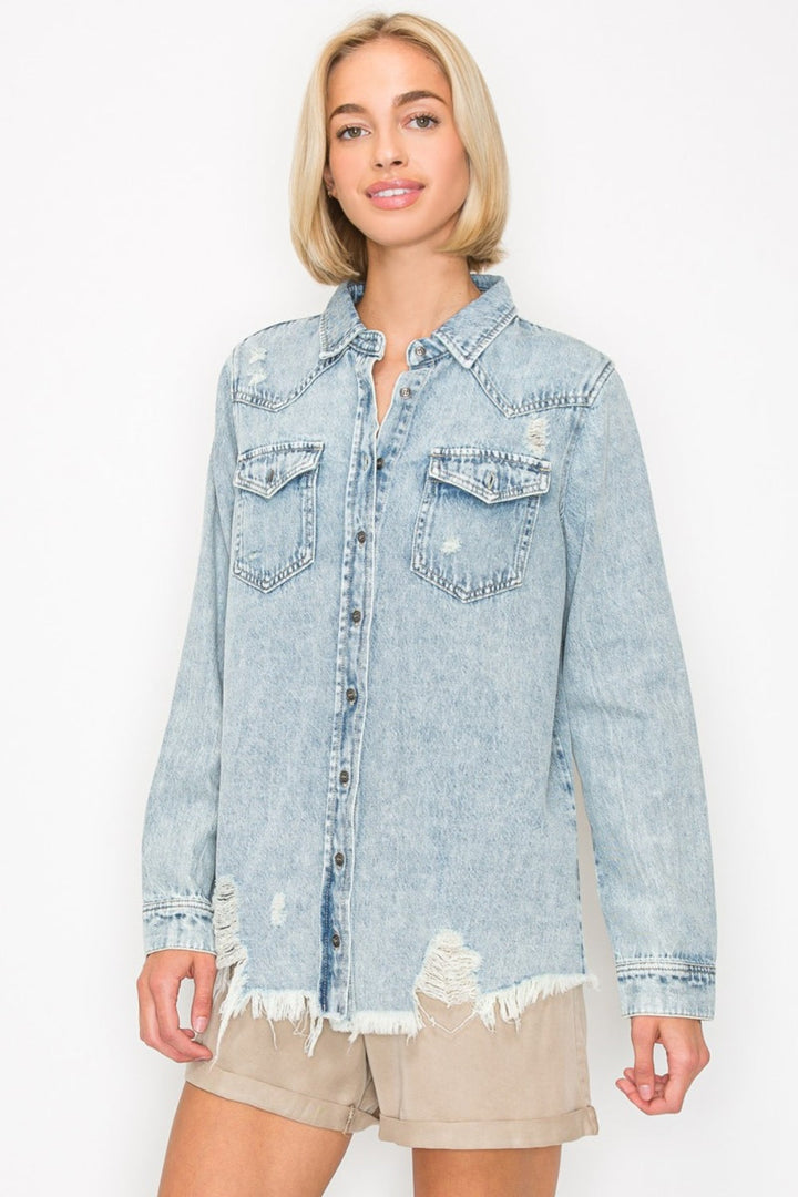 Stilla | Knapper Op Distressed Denim Skjorte