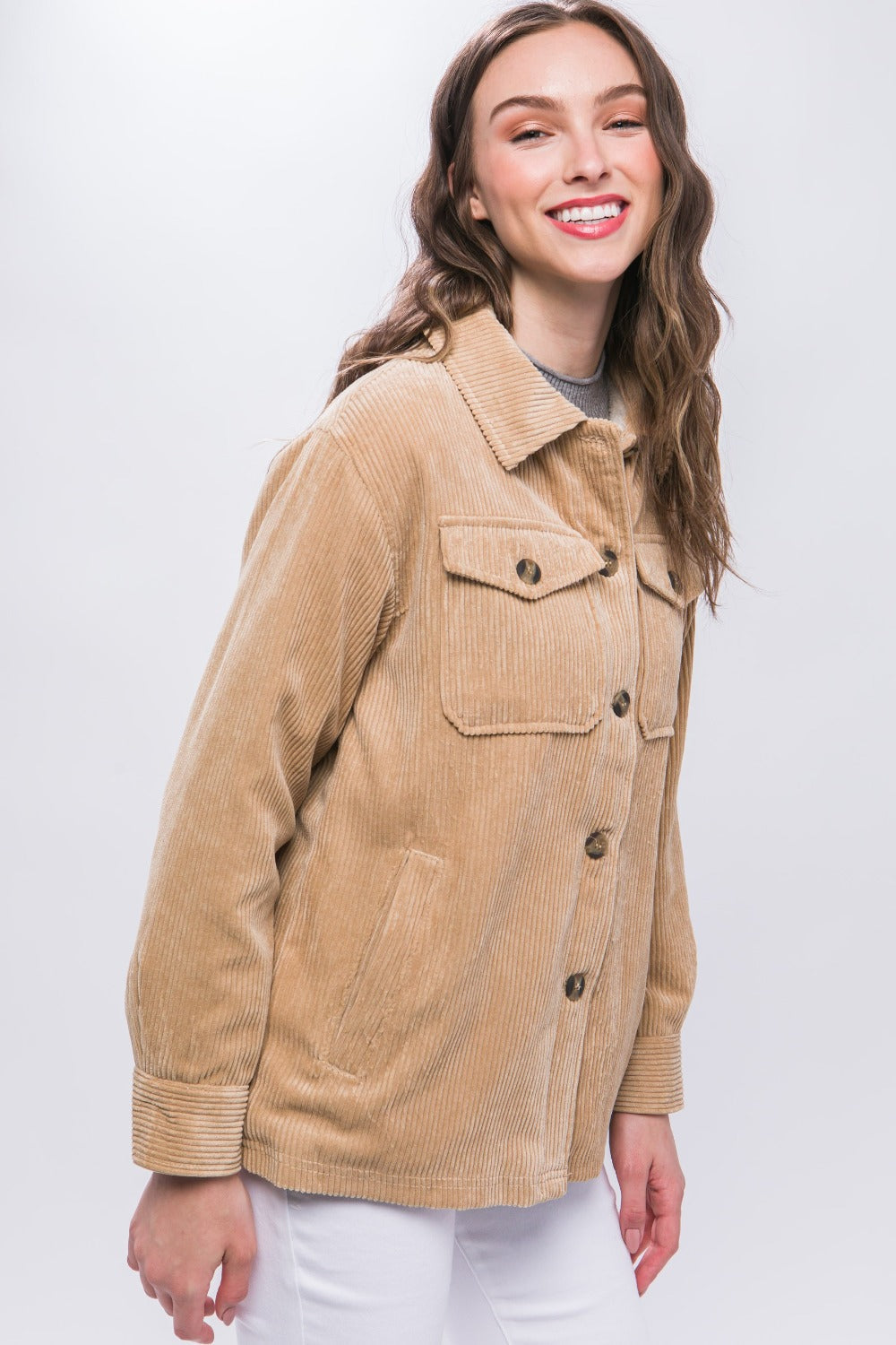 Stilla | Corduroy Jakke Love Tree Med Knapper og Sherpa Indvendig For