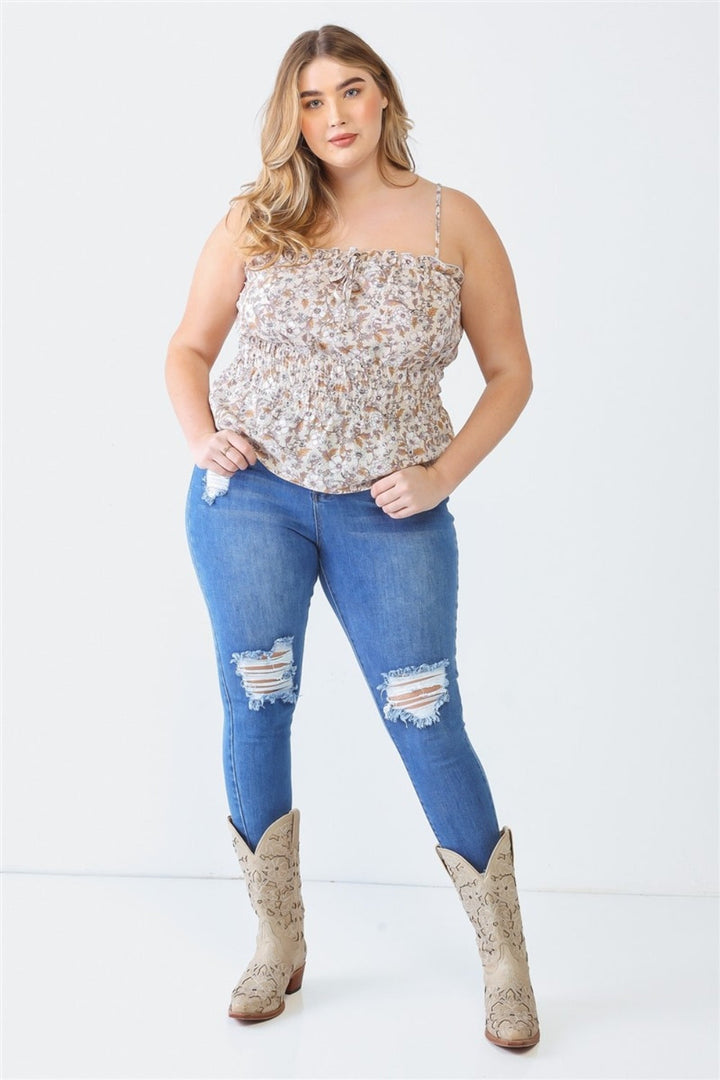 Stilla | Plus Size Flæse Blomster Fyrkantet Hals Cami