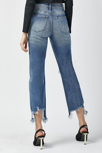 Stilla | Høj Talje Distressed Flæset Kante Cropped Straight Jeans