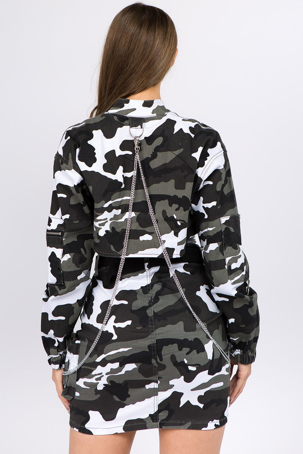 Stilla | Bazi Camouflage Cropped Jakke med Kæder