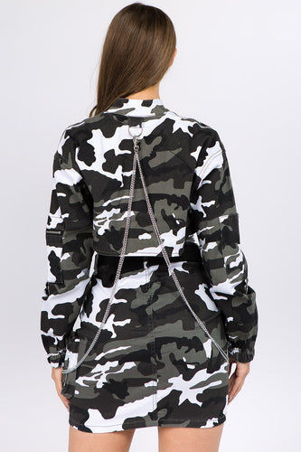 Stilla | Bazi Camouflage Cropped Jakke med Kæder
