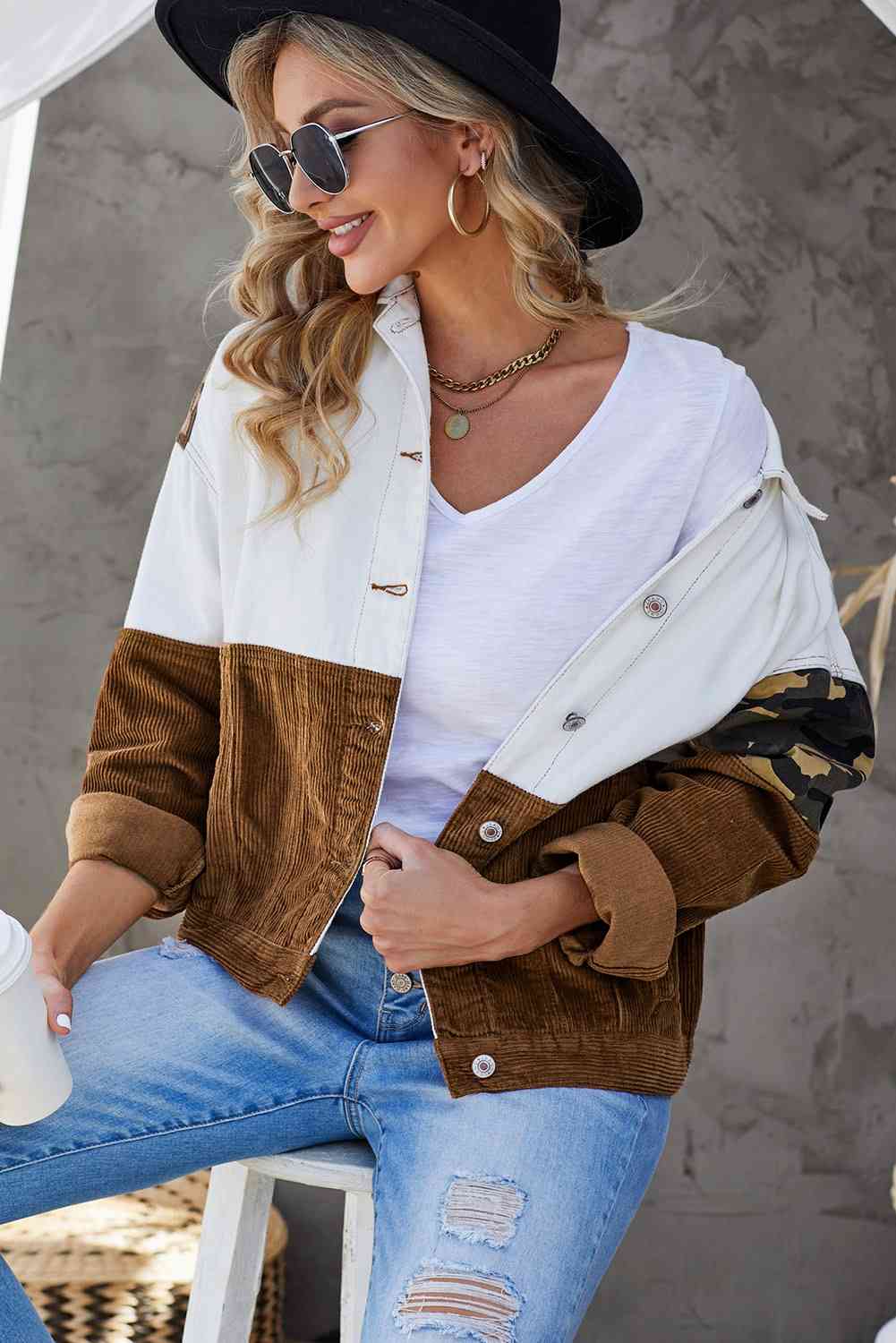 Stilla | Color Block Button-up Corduroy Shacket