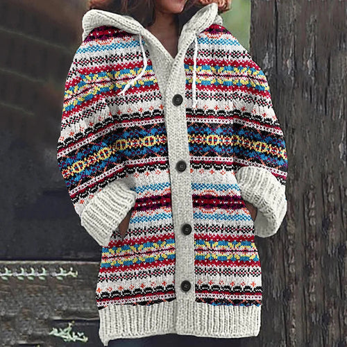 Stilla | Varme Strikkardigan med Print