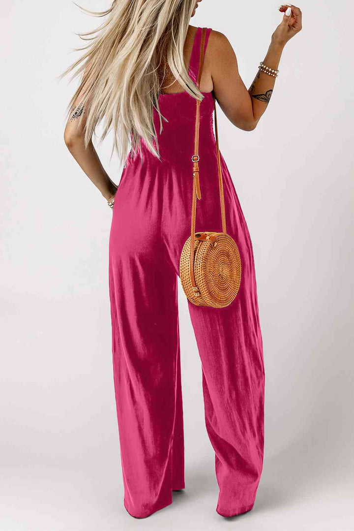 Stilla | Square Neck Wide Leg Jumpsuit Med Lommer