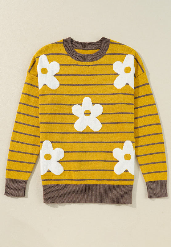 Stilla | Pullover med lange ærmer med blomstermønstrede striber og rundt halsudskæring