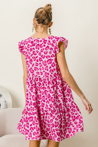 Stilla | Leopard Kappe Ærmel Lagdelt Mini Kjole