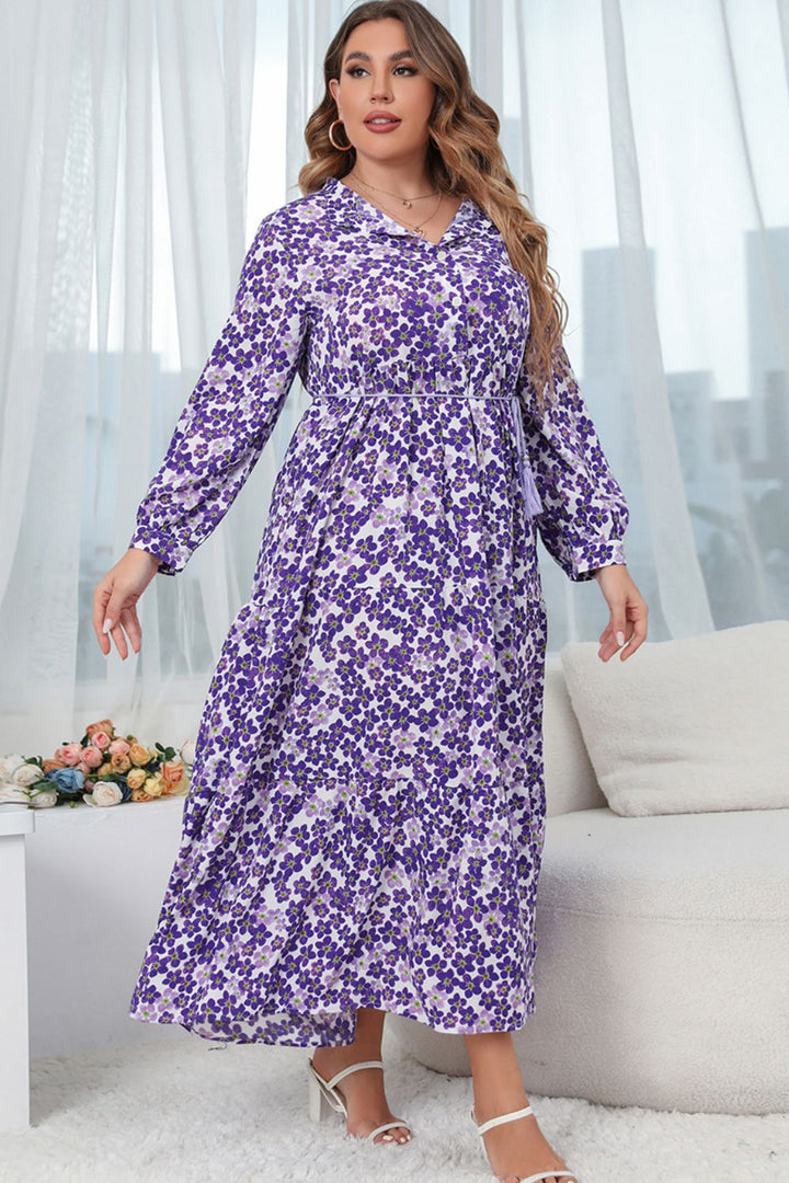 Stilla | Størrelse Printet Mock Neck Knappet Maxi Kjole