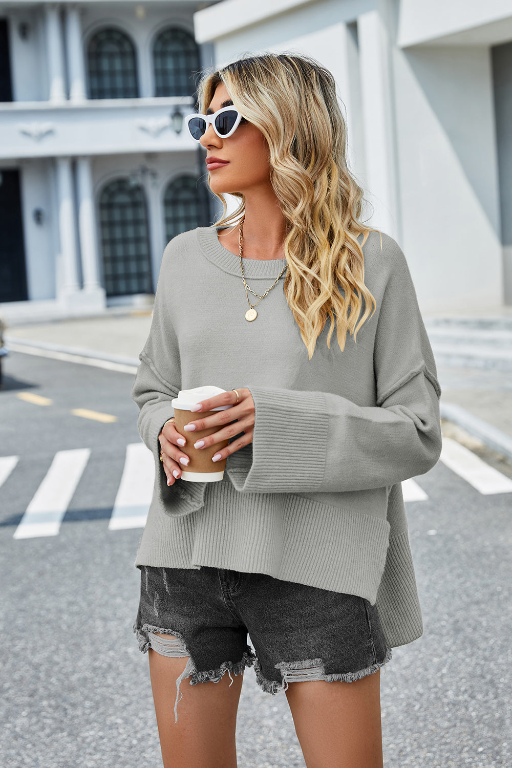 Stilla | Lav Slids Rund Hals Langærmet Sweatshirt