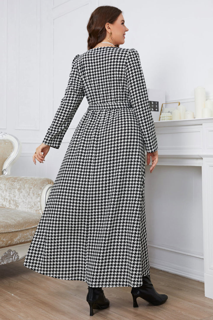 Stilla | Tøj Plus Size Notch Hals Houndstooth Bælte Maxi Kjole