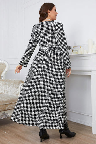 Stilla | Tøj Plus Size Notch Hals Houndstooth Bælte Maxi Kjole