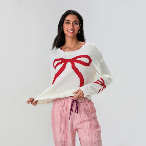 Stilla | Festlig strikpullover med sløjfe-design