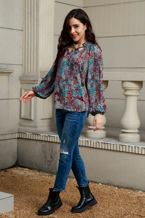 Stilla | Neck Heathered Balloon Sleeve Bluse
