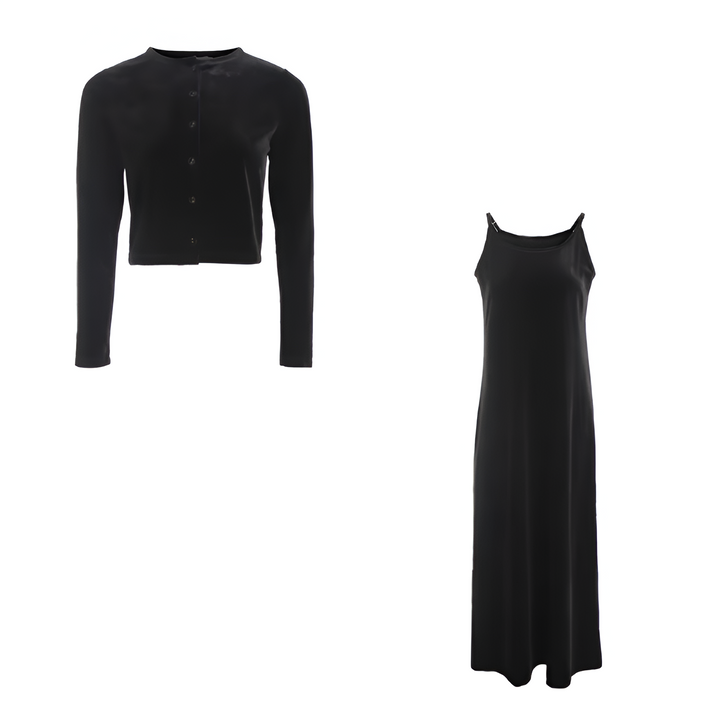 Stilla | Elegante Velvet Vest & Bælte Kjole Sæt
