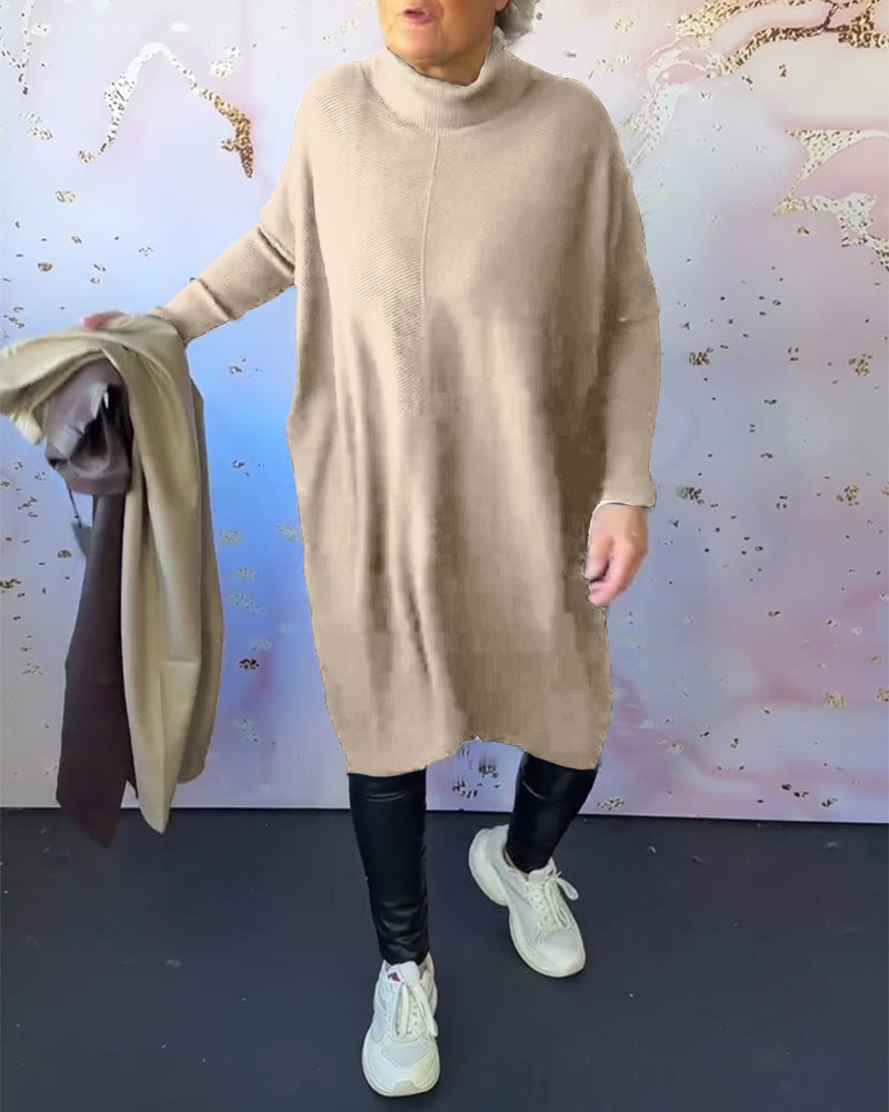 Stilla | Afslappet Ensfarvet Pullover med Høj Krave og Lange Ærmer