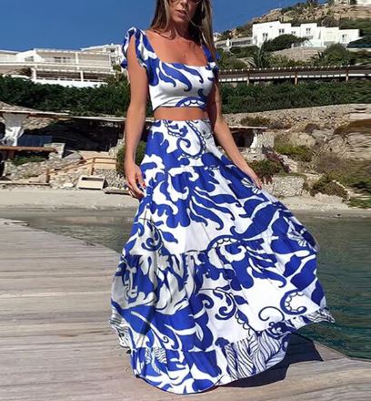 Stilla | Piece Sommer Sæt Elegante Crop Top Og Flagrende Nederdel Perfekt Til Festlige Anledninger