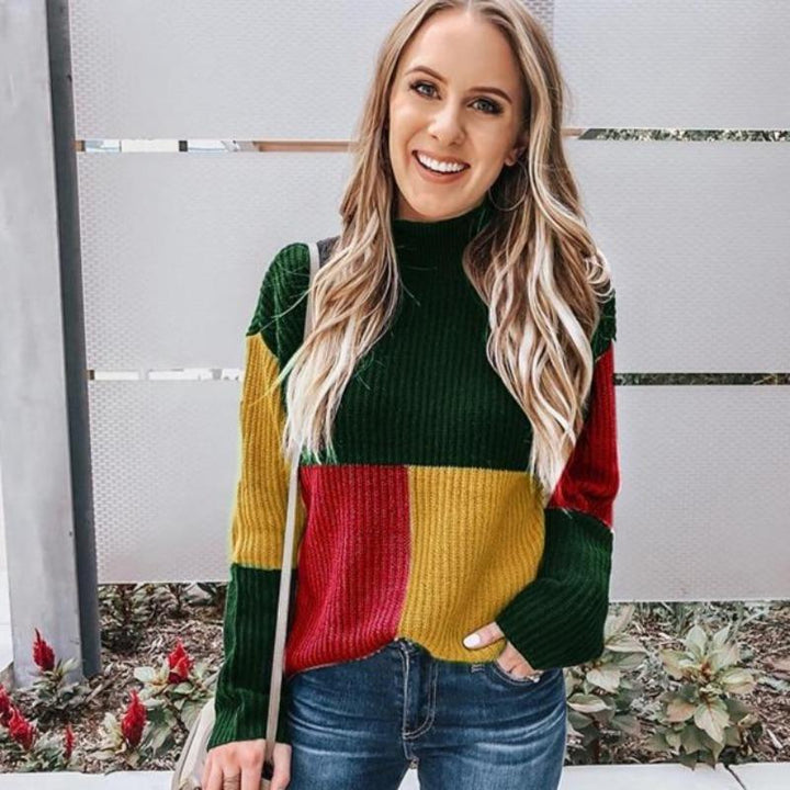 Stilla | Strikpullover Oversized Fit Blokmønster Blød og Varm