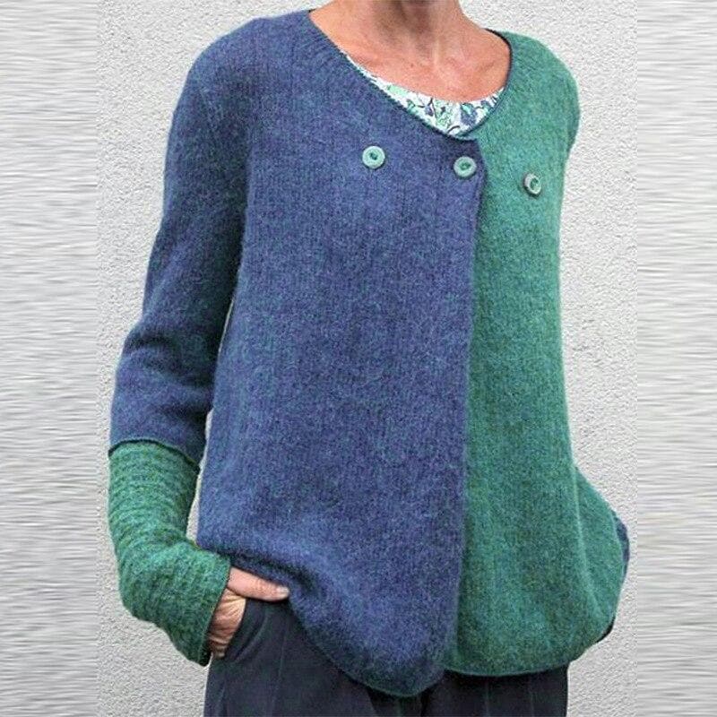 Stilla | Relaxed Fit Sweatshirt Farveblok Knap-Front Sweatshirt