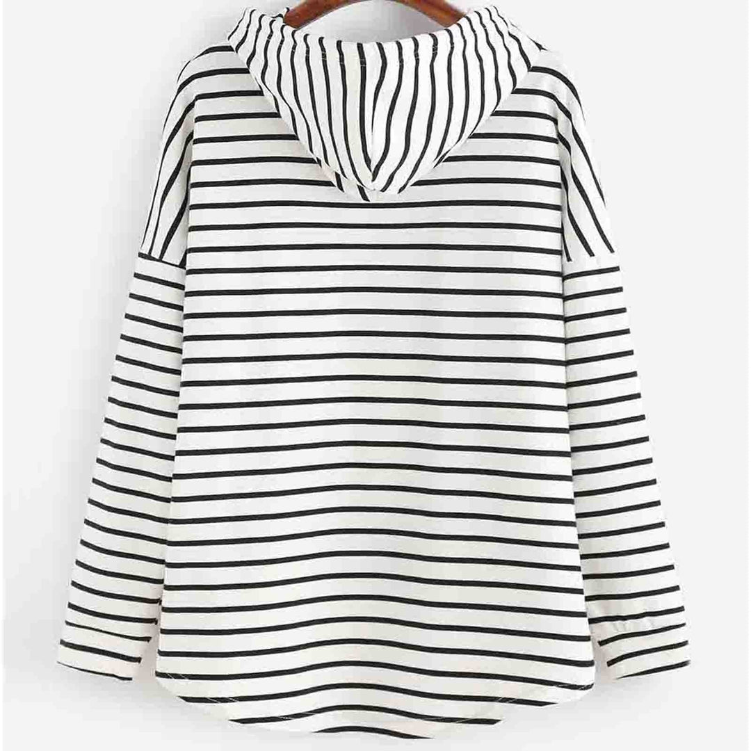 Stilla | Hoodie Stribet mønster Løs pasform Blødt strikmateriale med snørehuvud