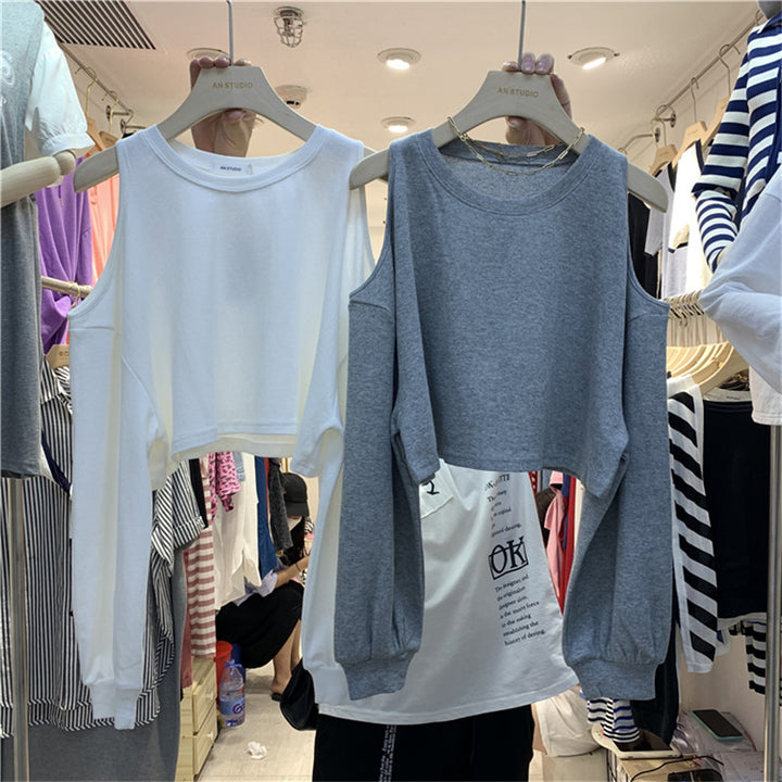 Kvindernes afslappede crop top med lange ærmer