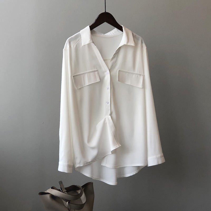 Dame elegant bluse med struktureret snit og praktiske brystlommer Stilla