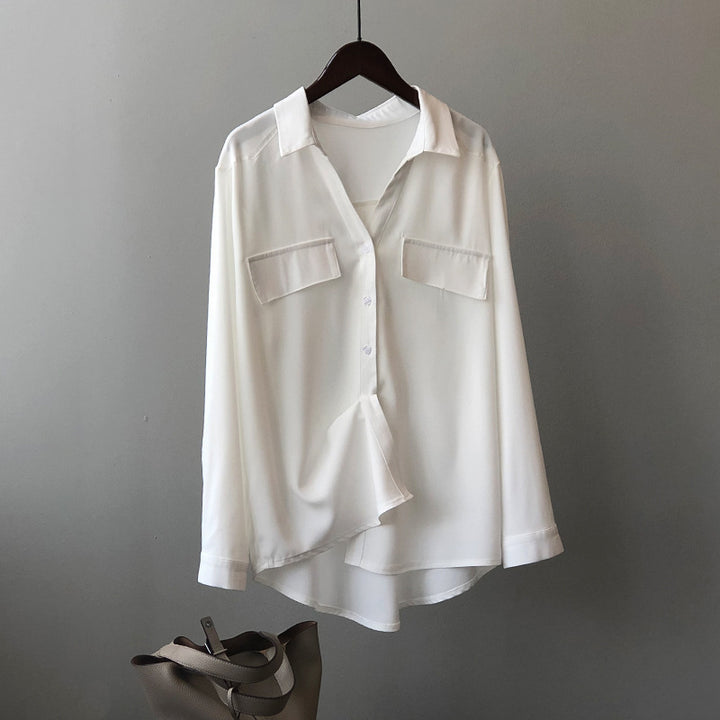Dame elegant bluse med struktureret snit og praktiske brystlommer Stilla