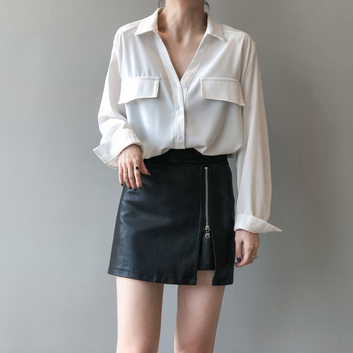 Dame elegant bluse med struktureret snit og praktiske brystlommer Stilla