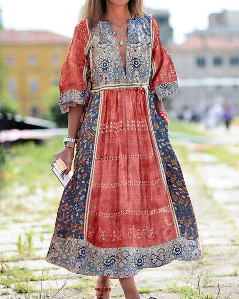 Dame Maxi-kjole med blomsterdesign og elegant taljering Stilla