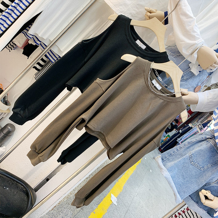 Kvindernes afslappede crop top med lange ærmer