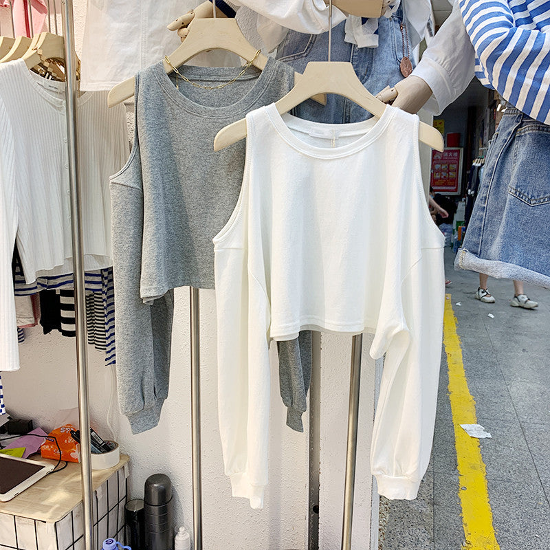 Kvindernes afslappede crop top med lange ærmer