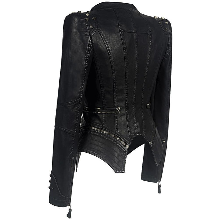 Stilla | Bikerjakke Slim Fit Læderlook Asymmetrisk Lynlås Nitte Detaljer