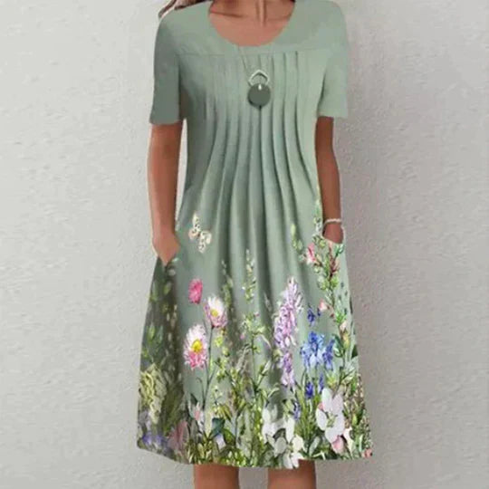 Stilla | Plisseret Minikjole Med Blomsterdesign